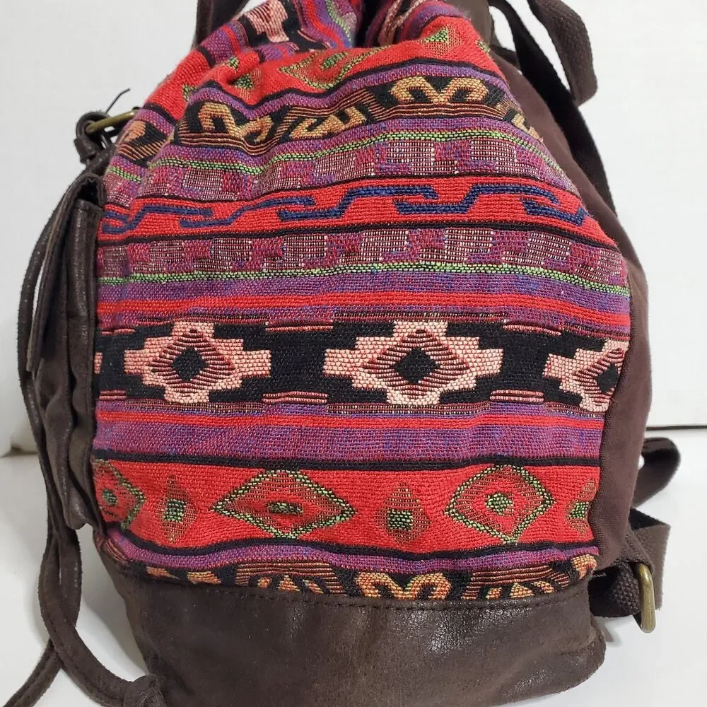 TigerBear Republik Peruvian Textile Backpack Rucksack Drawstring Bag Buckle Up